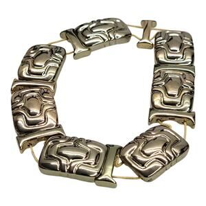 Vintage Napier Silver Tone Chunky Geometric Stretch Statement Bracelet READ